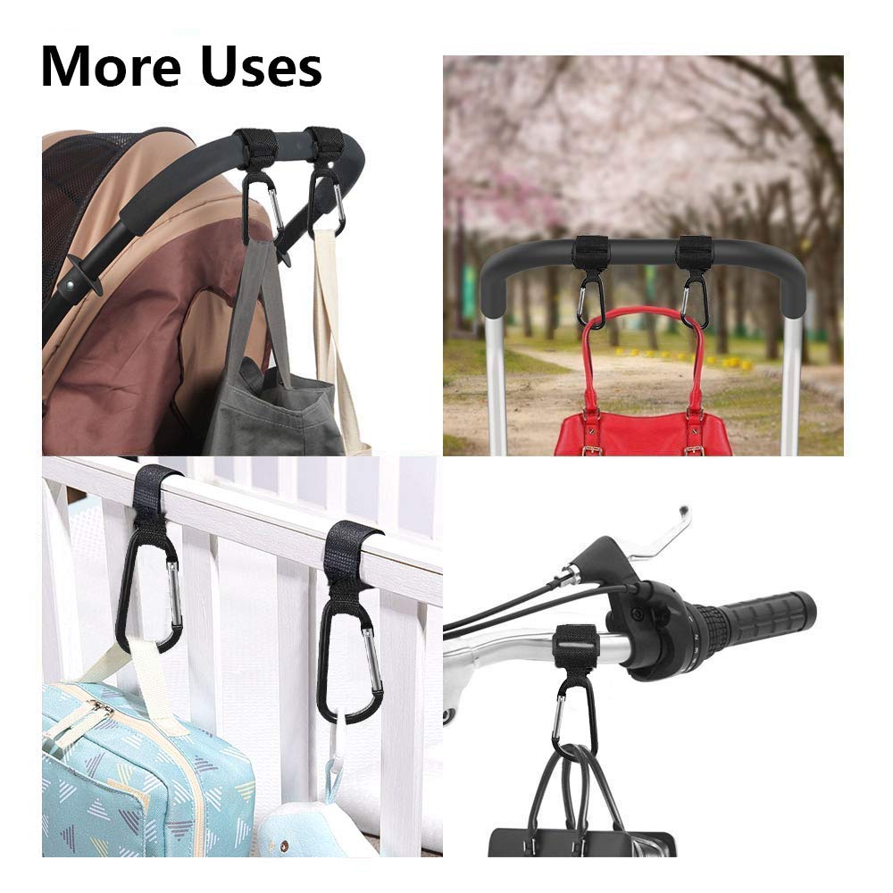 OFUN 4 Piezas Ganchos Carritos de Bebé, 25KG Teniendo Peso, Gancho Multifuncional para Silla de Paseo/mosqueton, Duradero y Resistente