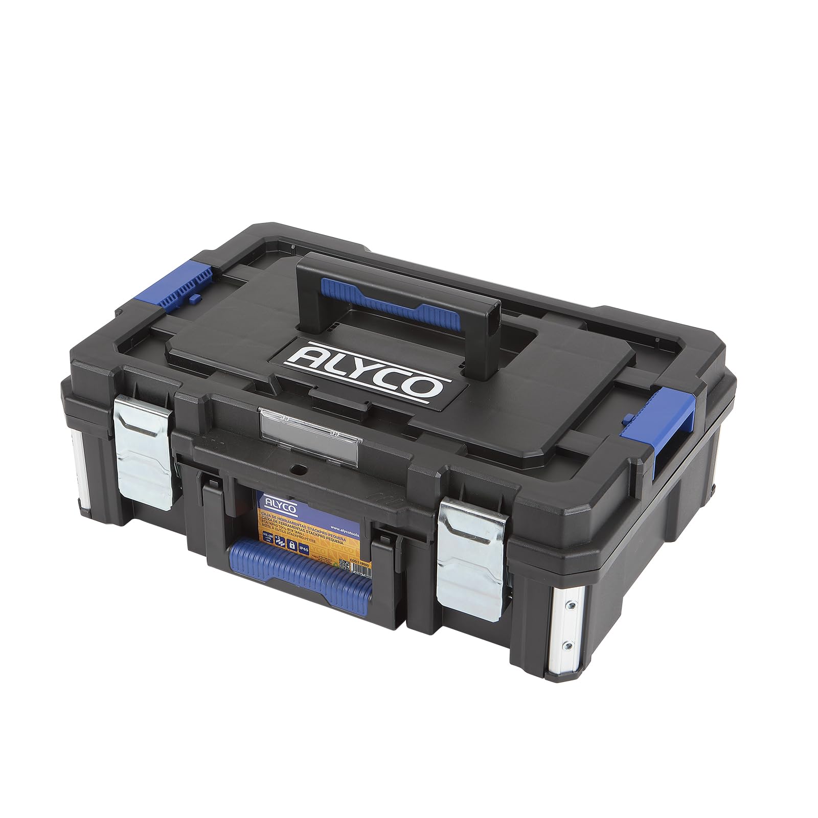 Alyco - Caja de Herramientas Apilable StackPro | 51,2x36x17,6 cm | Cierres Metálicos y Asa Ergonómica, Organizador de Taller y Bricolaje, Resistencia IP65 y Orificios para Candado (S)