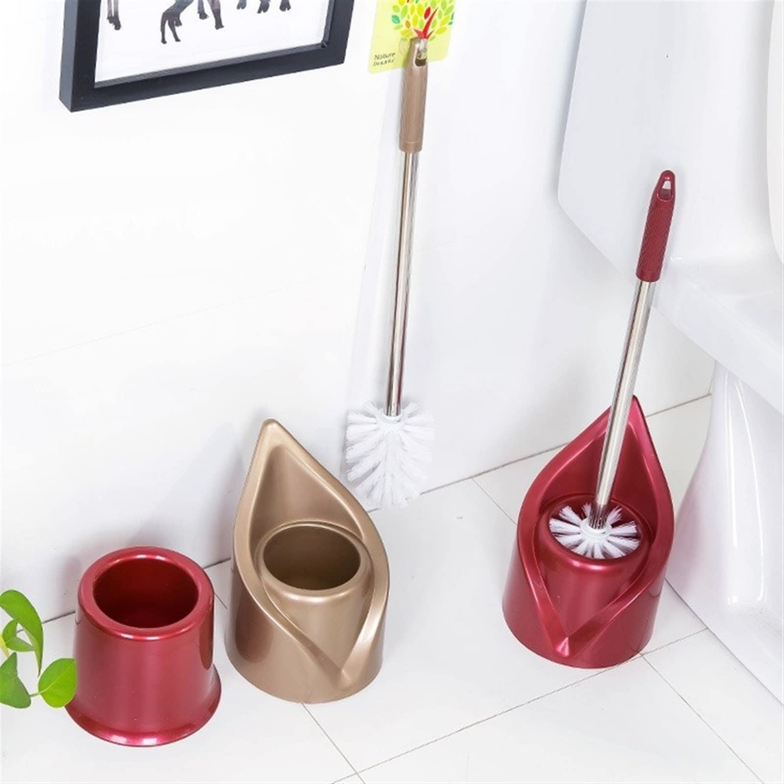 Set scopino per WC in Acciaio Inossidabile con Manico Lungo e Supporto - Lavapavimenti per Bagno e stantuffo per Una Pulizia e Una conservazione efficienti - Facile da Usare