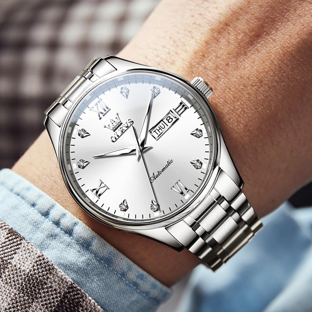 OLEVS Automatic Watches for Men Self Winding Mechanical Wristwatch Luxury Business Dress Stainless Steel Luminous Waterproof Calendar Mens Watch - Image 2