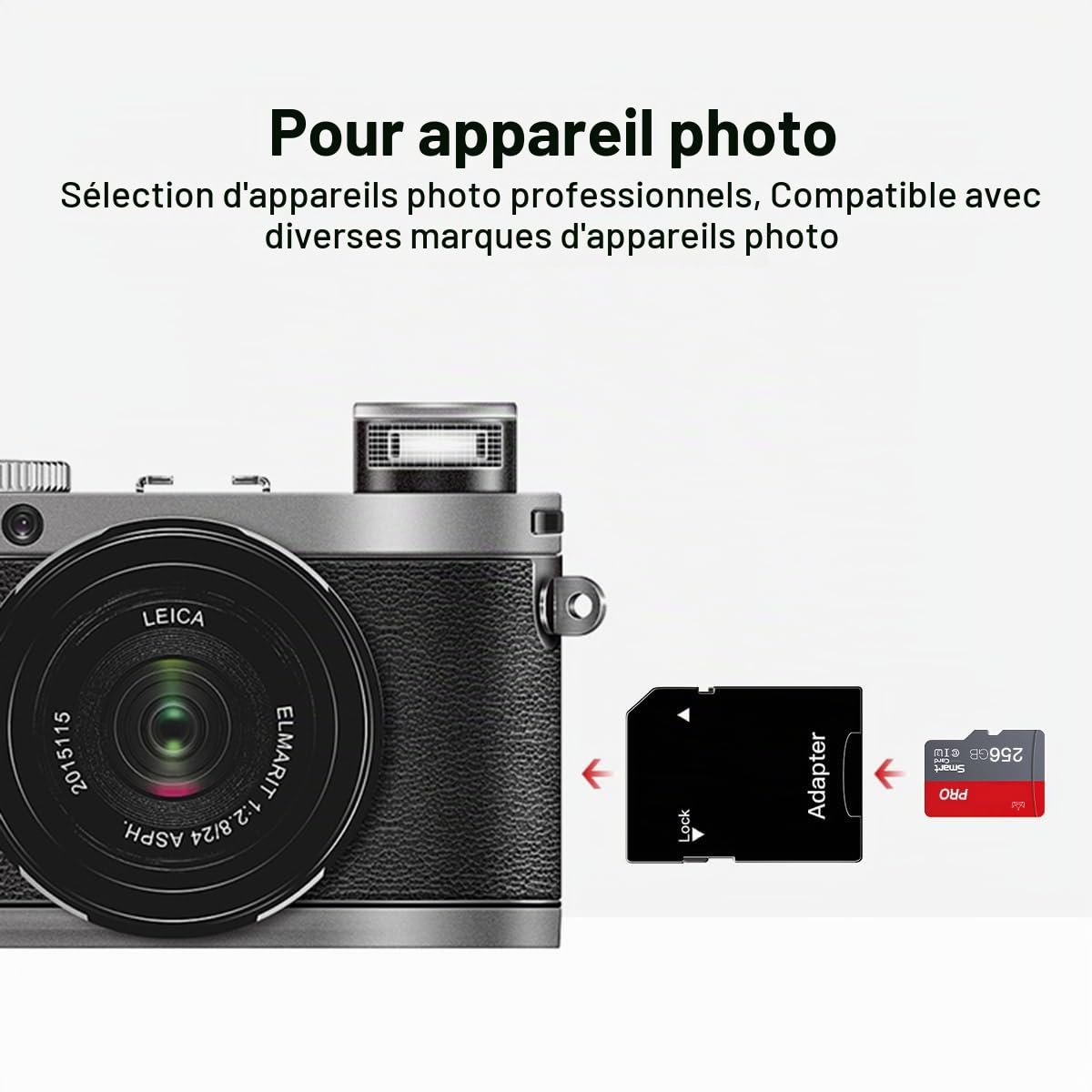 Lot de 2 cartes mémoire Micro SD 256 Go Classe 10 Haute Vitesse avec adaptateur Mini SD