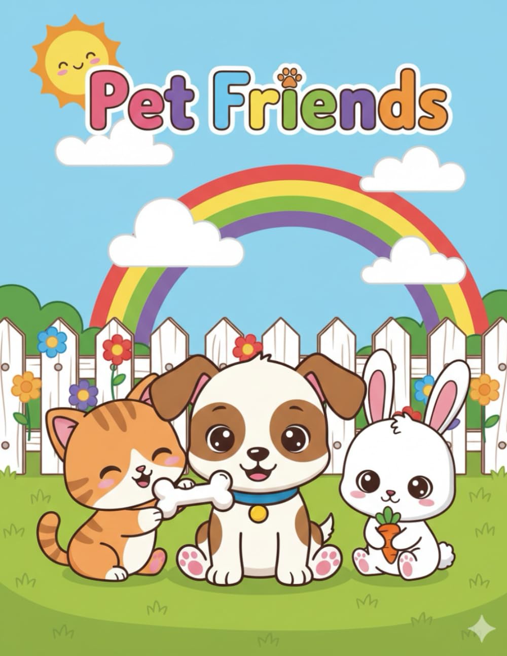 Pet Friends Coloring Book: Cute Dogs, Cats, Rabbits and More! 40 Adorable Illustrations for Kids and Adults to Relax.