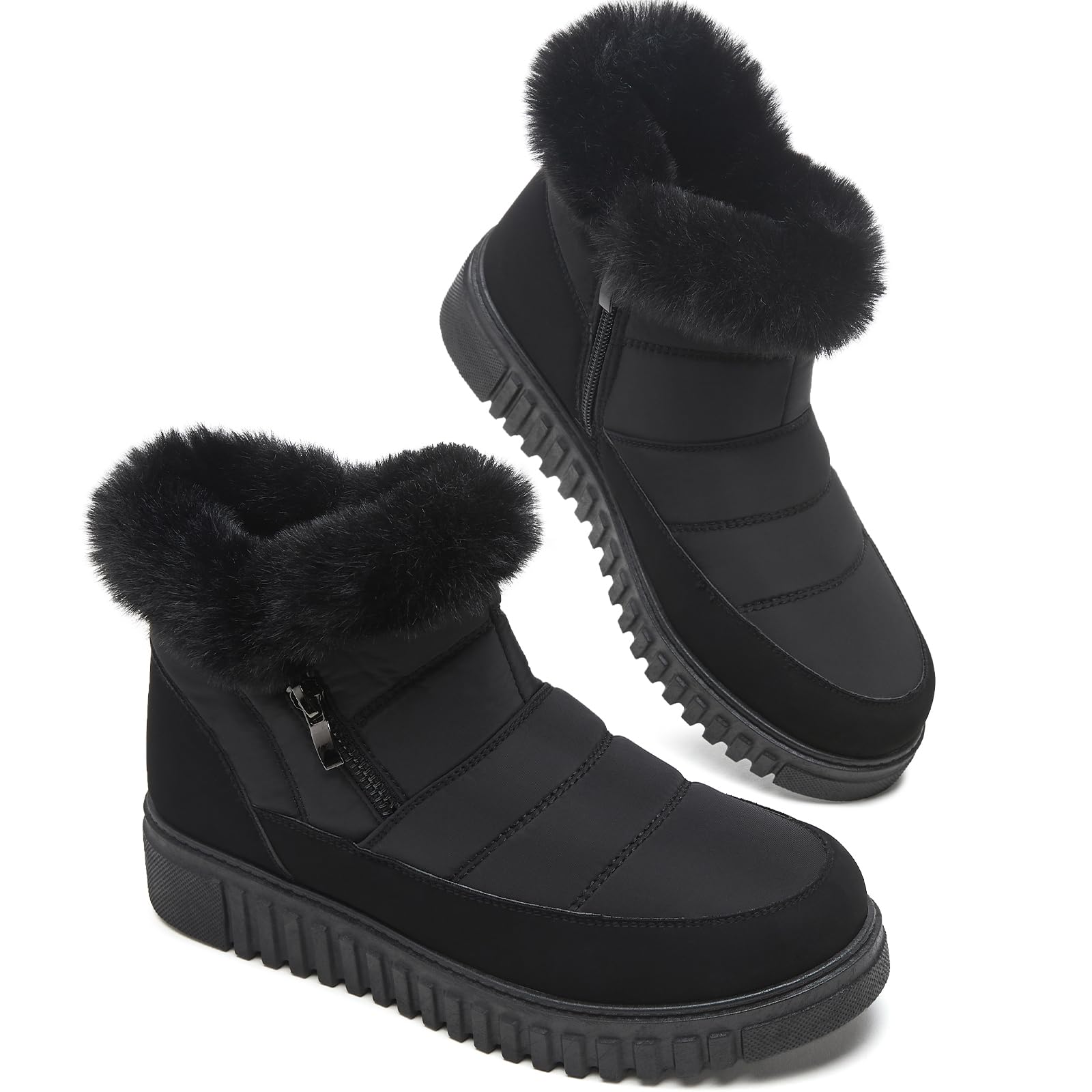 kufeiti Women's Waterproof Fall Winter Snow Boots Platform Fur Lined Ankle Boots for Women with Side Zipper Non Slip Outdoor Work Boots