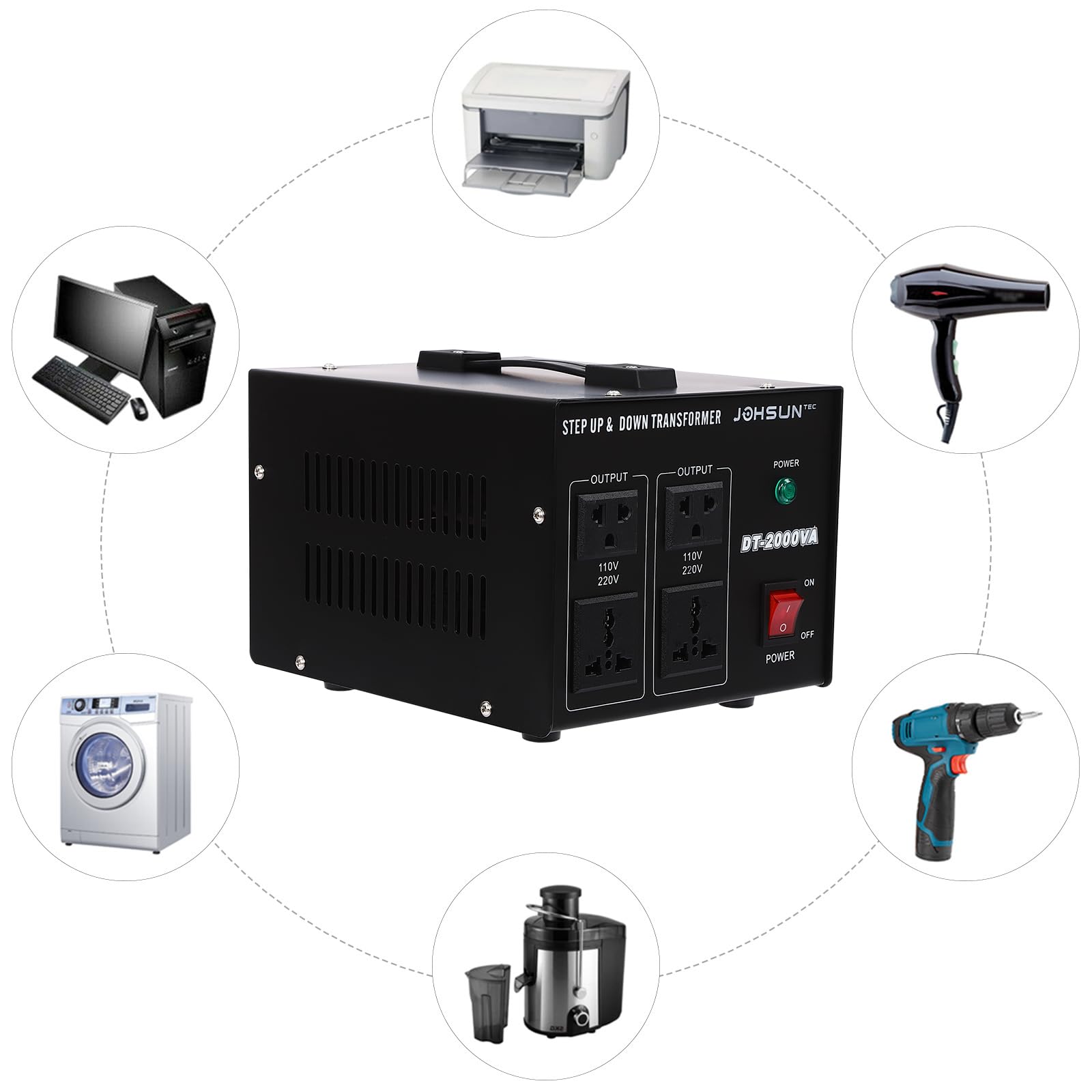 2000VA 110 V a 220 V Trasformatore toroidale 2000 Watt - Uscita: 110 V o 220 V/Ingresso: 110 V o 220 V, può essere utilizzato con vari dispositivi importati