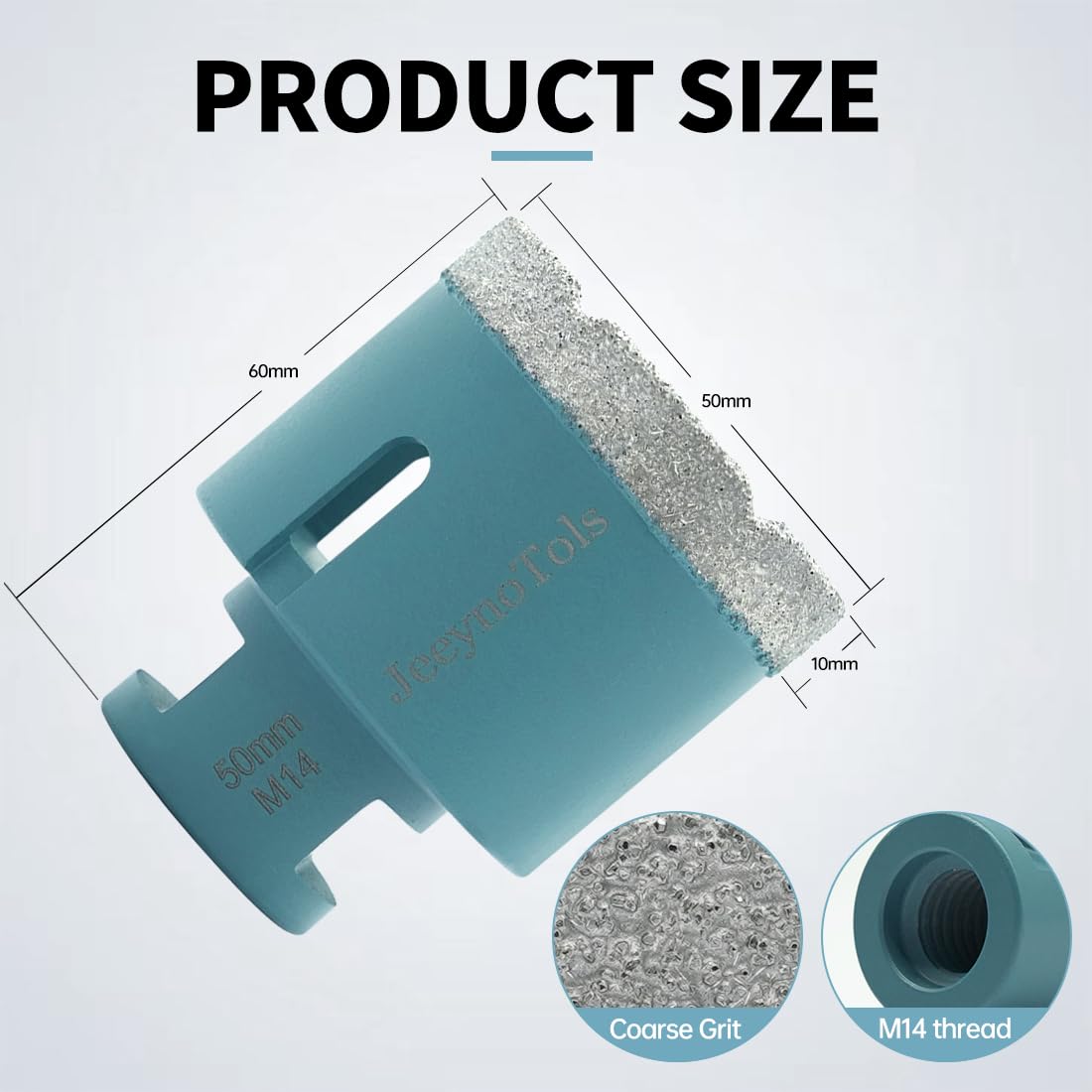 Dry Diamond Core Drill Bit - JeeynoTols 50mm Tile Drill Bit Porcelain Ceramic Tile Granite Marble Hole Saws with M14 thread - Image 4
