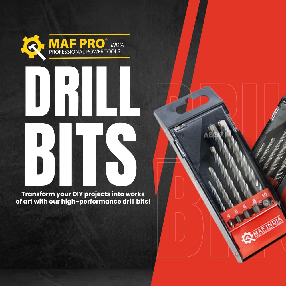 MAF 5Pcs Masonry Wall Drill Bit Set with Round Shank & Industrial Strength Carbide Tip for Tile, Brick, Cement, Concrete, Plastic & Wood (4, 5, 6, 8, 10mm) 2