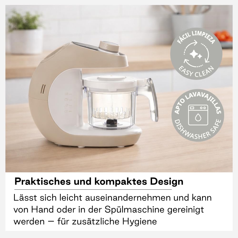 Jané Chefkiss Babynahrungszubereiter, 7-in-1-Multifunktion, Küchenmaschine, Dampfgaren, Auftauen, Aufwärmen, Sterilisieren, Mixen, Vermischen, automatische Reinigung