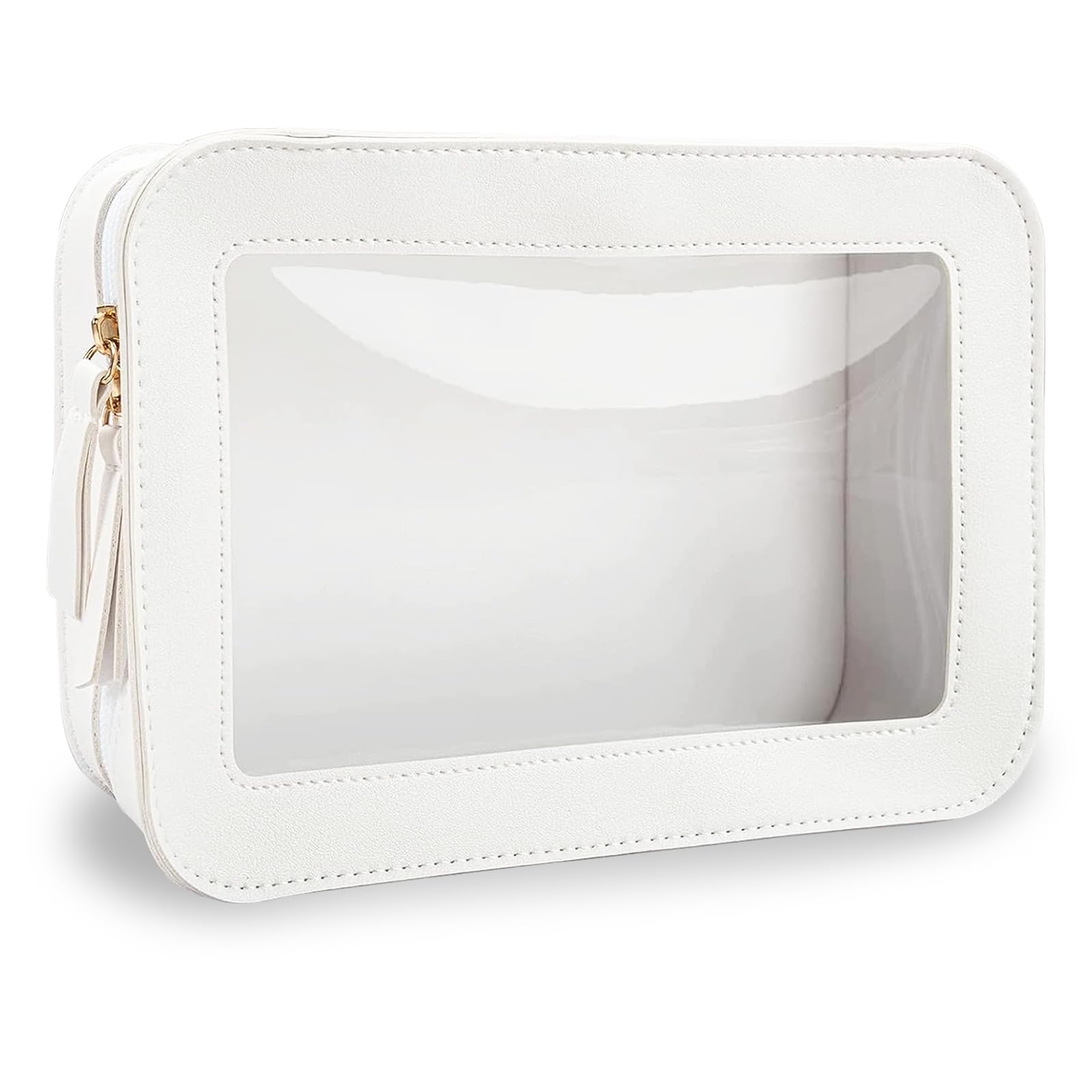 INBOLMClear Transparent Toiletry Bag - Waterproof PVC Zippered Cosmetic Wash Bag for Women & Men - Large Vegan Leather (White)