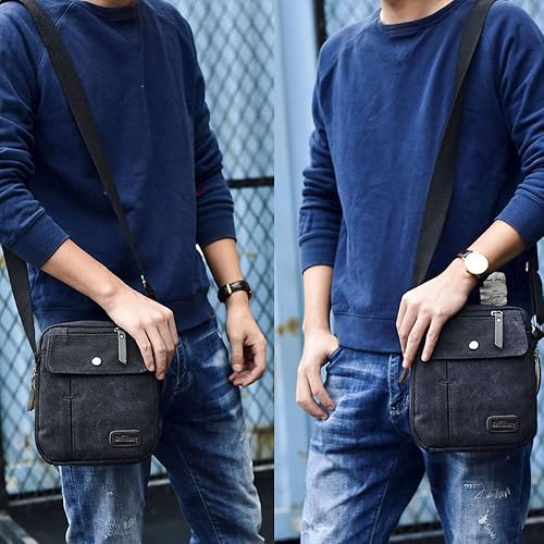 Vista 2 de MosaiRudo Bolsa de mensajero pequeña de lona para hombre, bolsa de hombro casual para hombres y mujeres, bolsa de transporte de viaje, bolsa