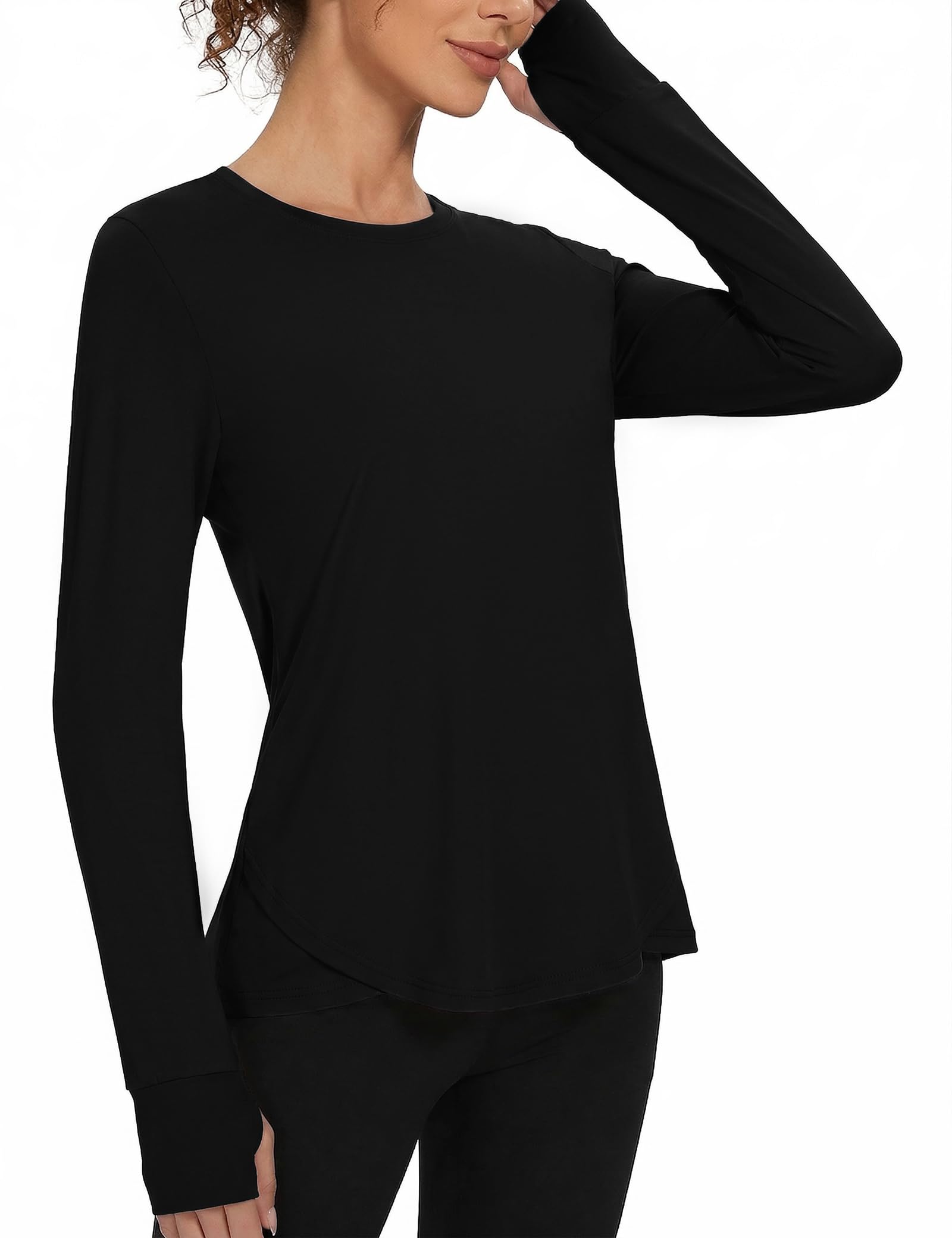 Gyabnw Damen Langarm Sport Top Rundhals Fitness Shirt mit UV-Schutz Atmungsaktiv Schnelltrocknend Ideal für Yoga Wandern Workout