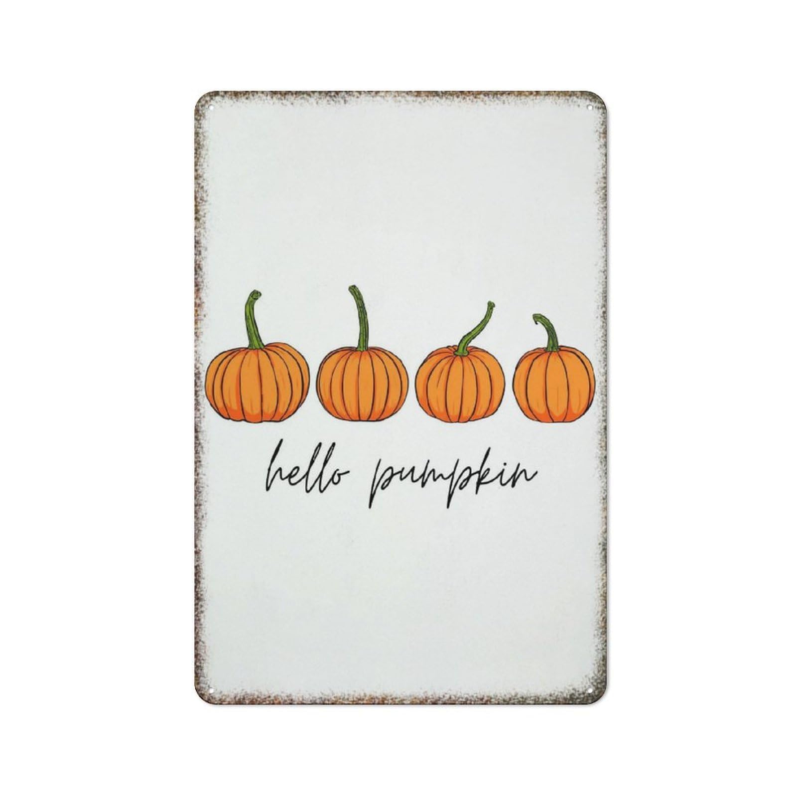 Hello Pumpkin Happy Fall Season Farmhouse Rustic Home Wall Decor Sign 8x12 inch