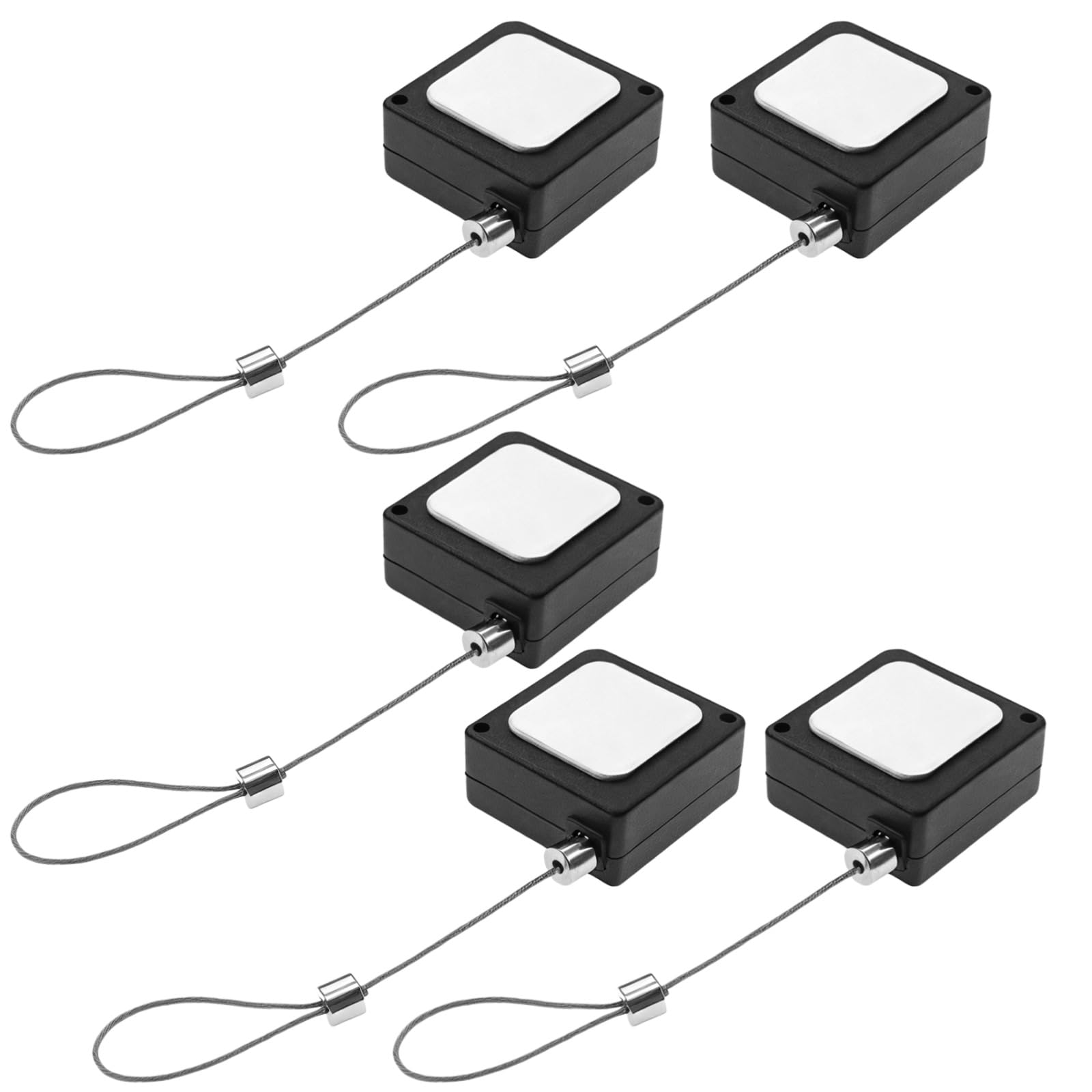 Carrete retráctil antipérdida de cable de acero con bloqueo y base adhesiva, 5 unidades