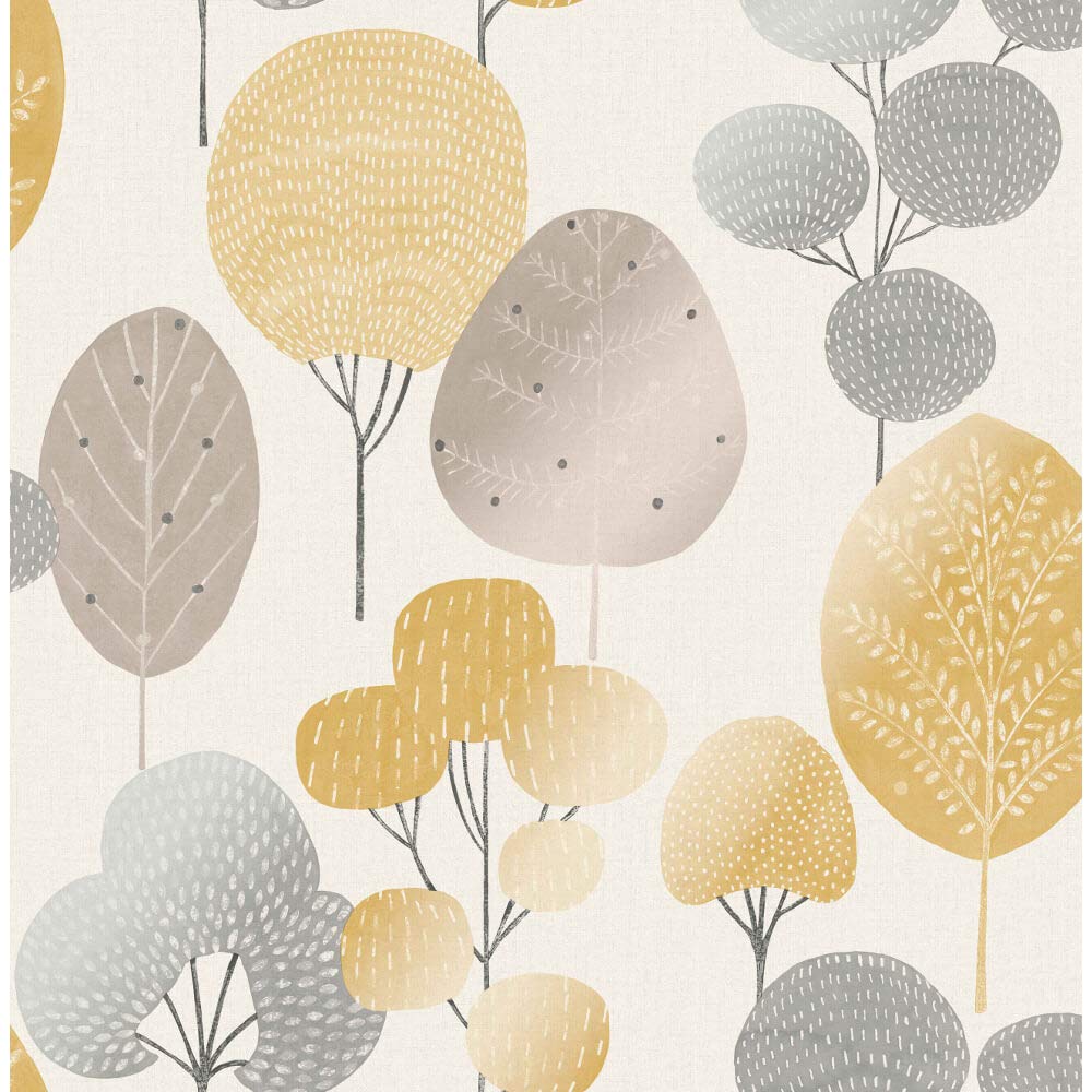 Fine Decor Wallpaper Scandi Forest Mustard M1530 Full Roll