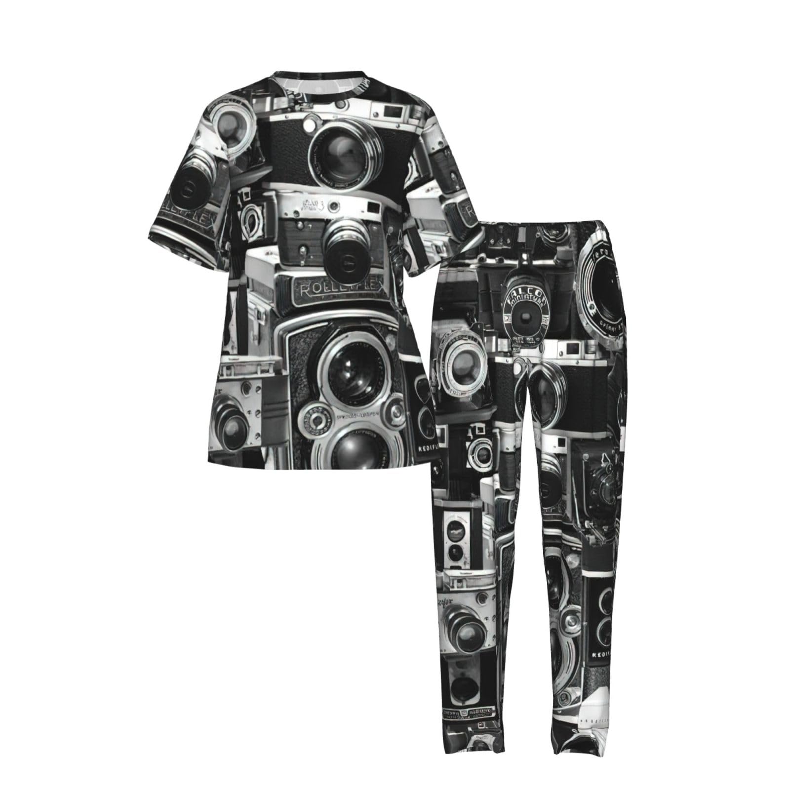 Retro Cool Camera Collection Print damska piżama z krótkim rękawem zestaw bielizna nocna lato miękka wygodna domowa bielizna nocna