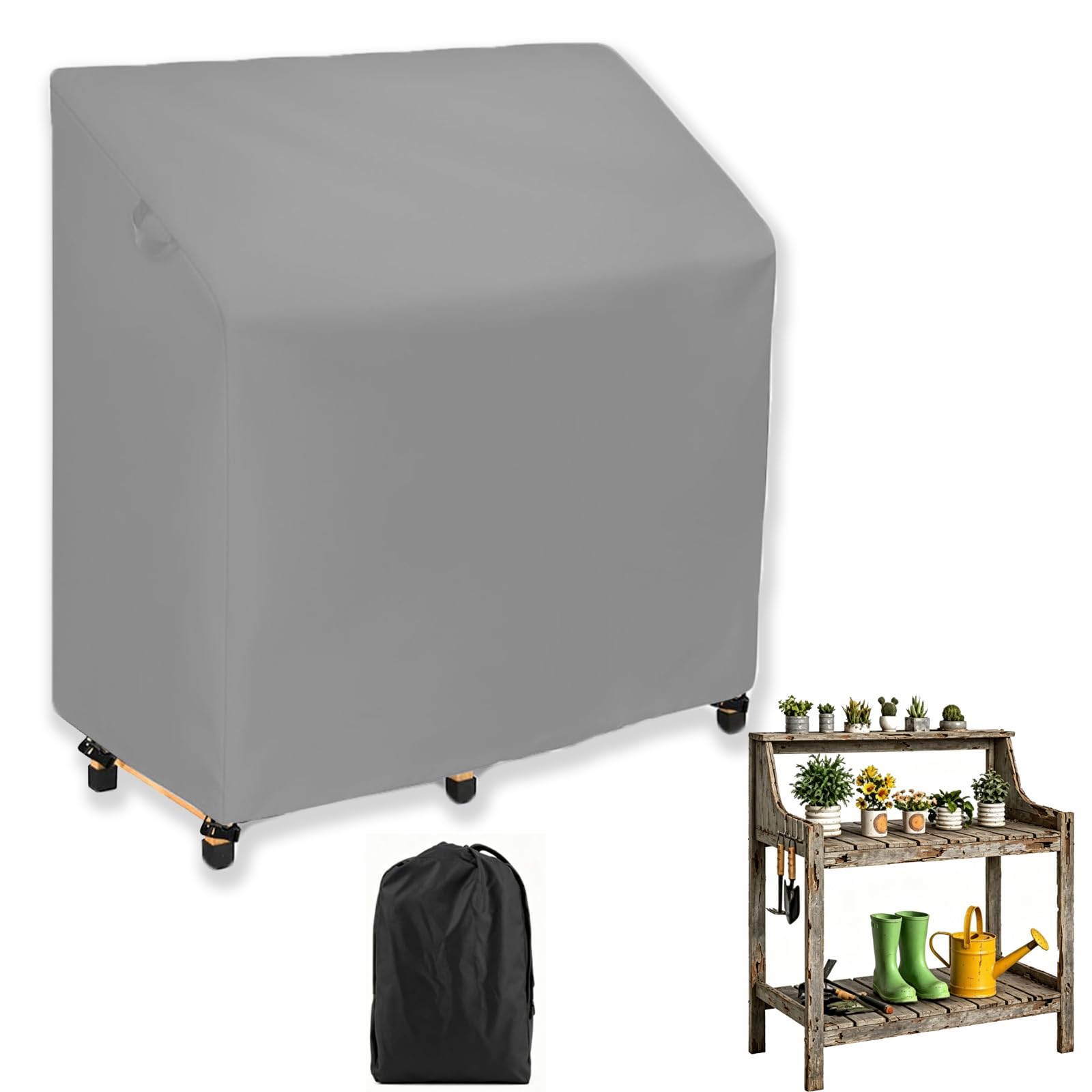 Crysterris Grey Potting Table Covers Waterproof,420D Oxford Garden Workbench Protection With Drawstring,Outdoor Greenhouse Potting Bench Protective With Locks Planting Germination (Size:420d：115*51*122Cm,Color:grey)