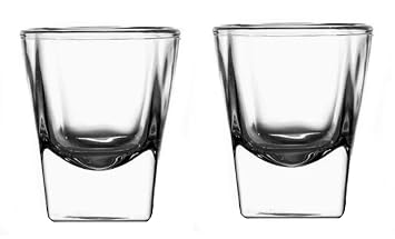 IndusBay® Pack of 2, 50 ML Tequila Vodka Whisky Shot Glass Crystal Clear Square Base Peg Measurer Glasses Clear