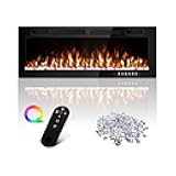 50 Inch Electric Fireplace Inserts Ultra-Thin 750/1500W Linear Electric Fireplace Heater Wall Mounted or Recessed Fireplace Electric with Adjustable Multicolor Flame,Timer