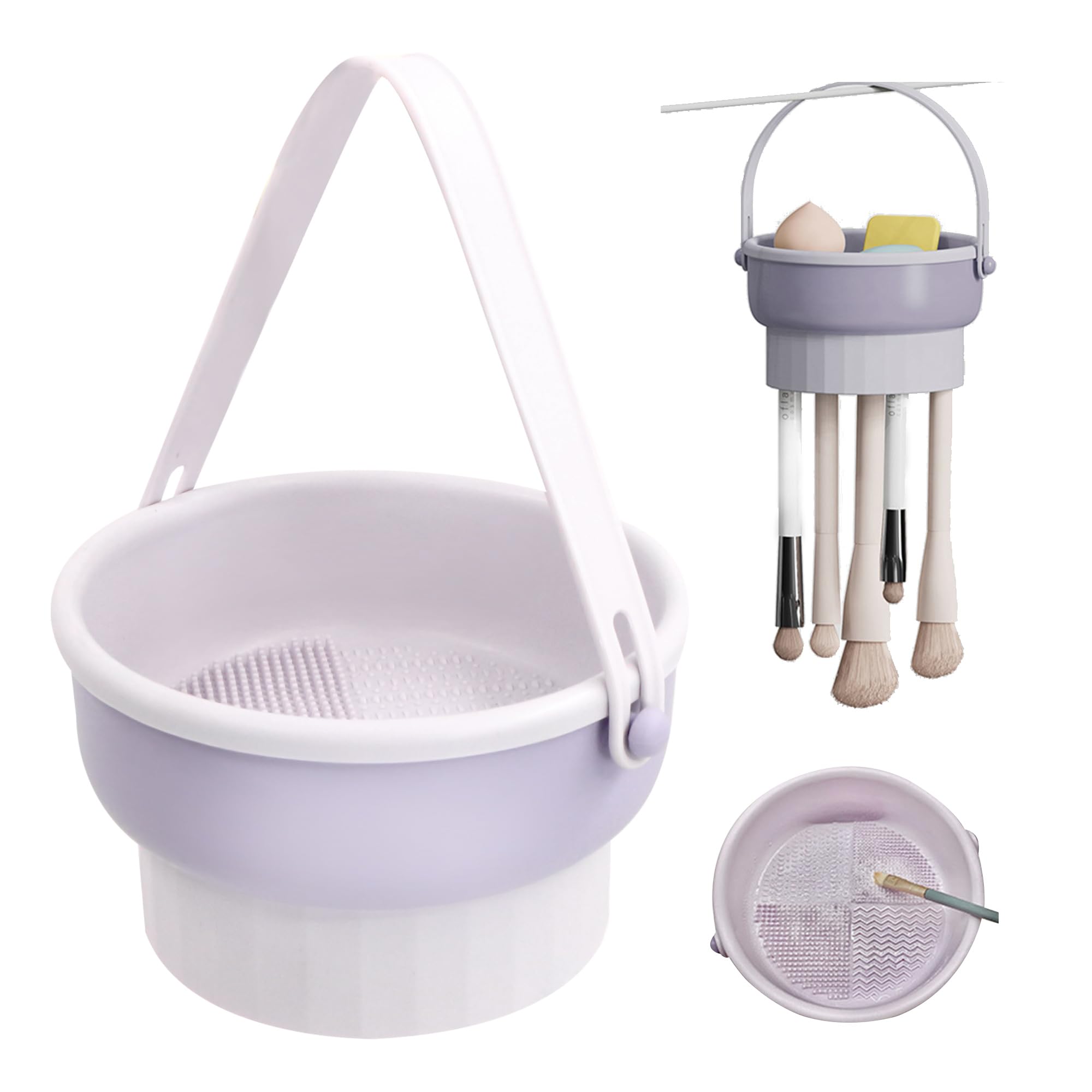 Cosmético Cepillo Almohadillas Limpieza Silicona - 3 in 1 Recipiente para Limpiador de Brochas de Maquillaje, Desmontable Portaescobillas Cosmético para Herramienta de Secado y Limpiadora
