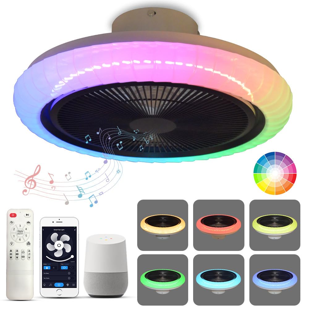 SXDMOUBK RGB Ceiling Fan Lights with Remote Control Alexa LED Dimmable Ceiling Fans with Lights Streaming Colourful 6-Speed Reversible Mute Timer Fan Light Ceiling Children's