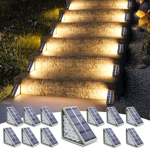 NIORSUN Solar Step Lights for Outside Waterproof IP67,12 Pack Outdoor Stair Light Auto On Off,Solar Lights for Steps,Stair,Patio,Yard,Porch,Front Door,Sidewalk,Deck Decor,Warm White
