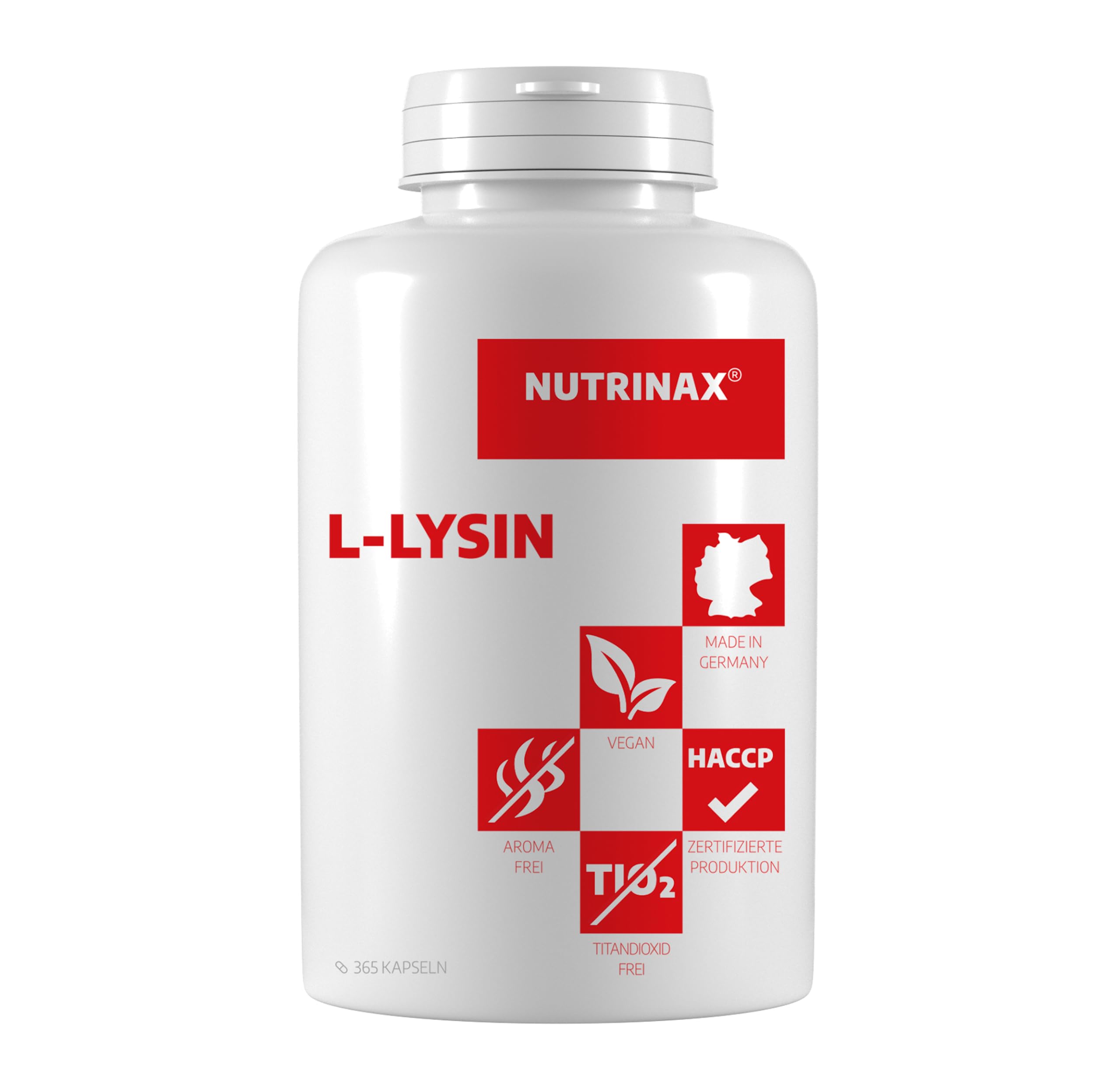 L-Lysin | 365 vegane Lysin Kapseln | hochdosiert mit 1000mg L-Lysine HCL (800mg L Lysin pro Tagesdosis) | Made in Germany | aus pflanzlicher Fermentation