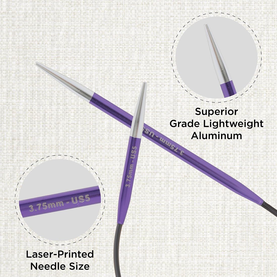 KnitPro Zing Fixed Circular Needles 9" (22.5cm), Amethyst, 3.75 mm - Image 2
