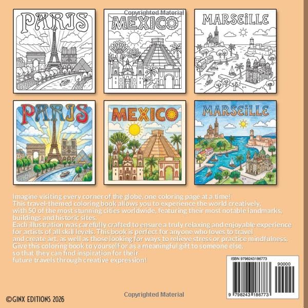 The 50 Most Beautiful Cities in the World A Travel Coloring Book for Relaxation and Inspiration: Architectural and Urban Illustrations Designed for Creativity and Focus image 3