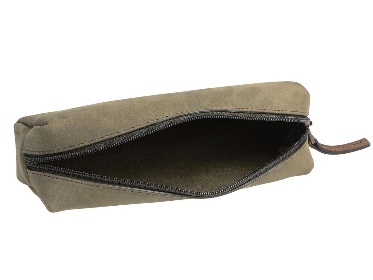 Ruitertassen Stiftetui Leder mit samtig weicher Oberfläche Schlamperrolle Stiftrolle Stifeetui Pencil Case khaki
