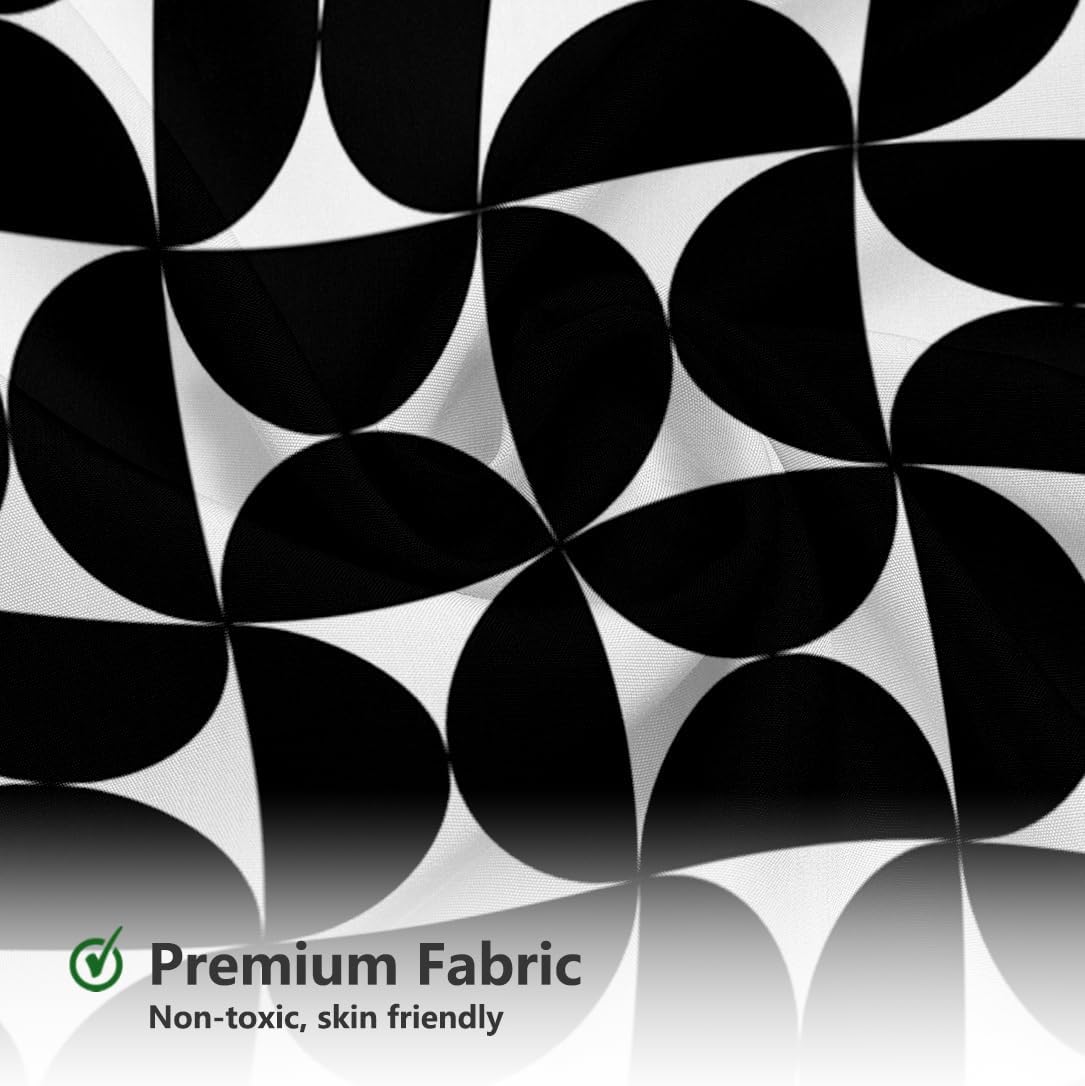 MEHOFOND Vintage Black Shower Curtain Abstract Geometric Bath Curtain