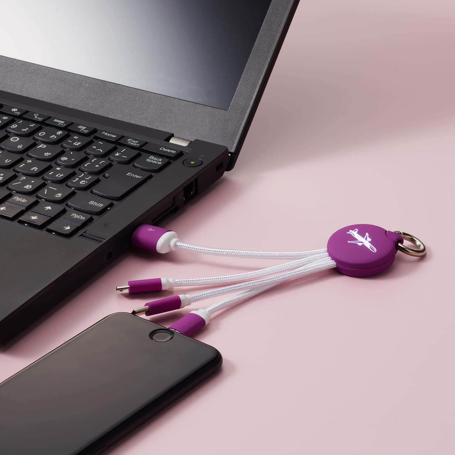 Peach　3点セット Peachオリジナル 3in1USBケーブル ロング コネクタ付 - Peach