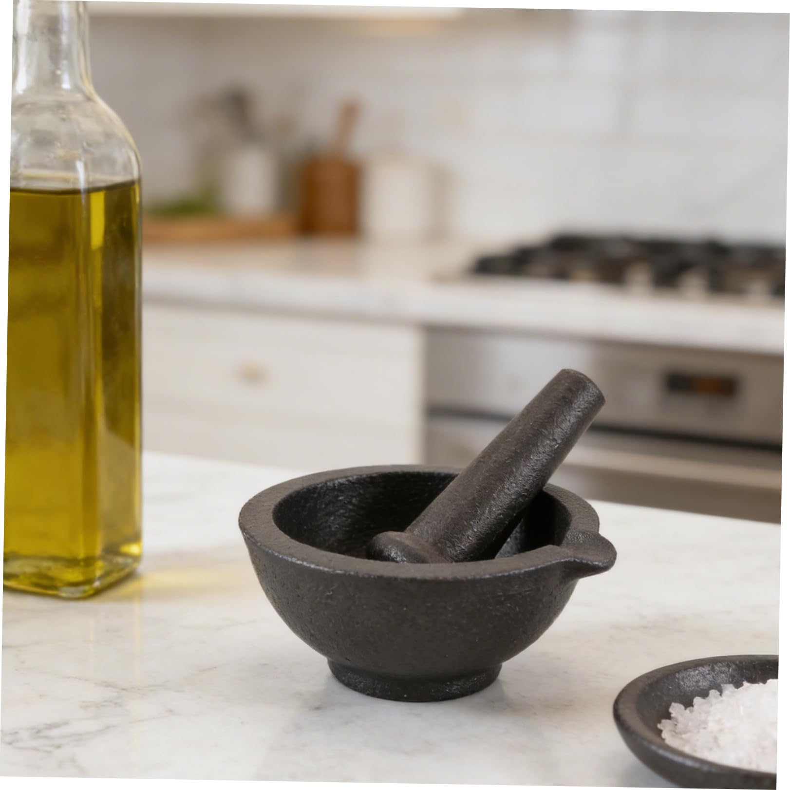 Mortier et Pilon en Fonte Noire, Broyage Manuel Polyvalent Cuisine