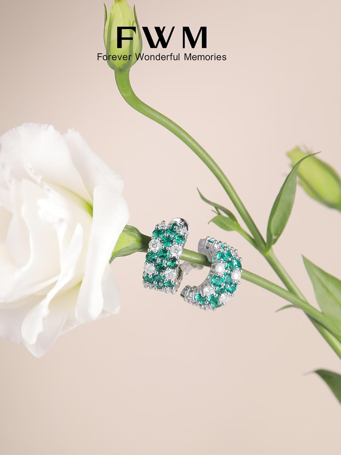 Moissanite Emerald Ruby Sparkle Chunky Wide Hoop Earrings for Women, Solid 925 Sterling Silver, Gorgeous Half Hoop Earrings, Christmas Anniversary Mother's Day Jewelry