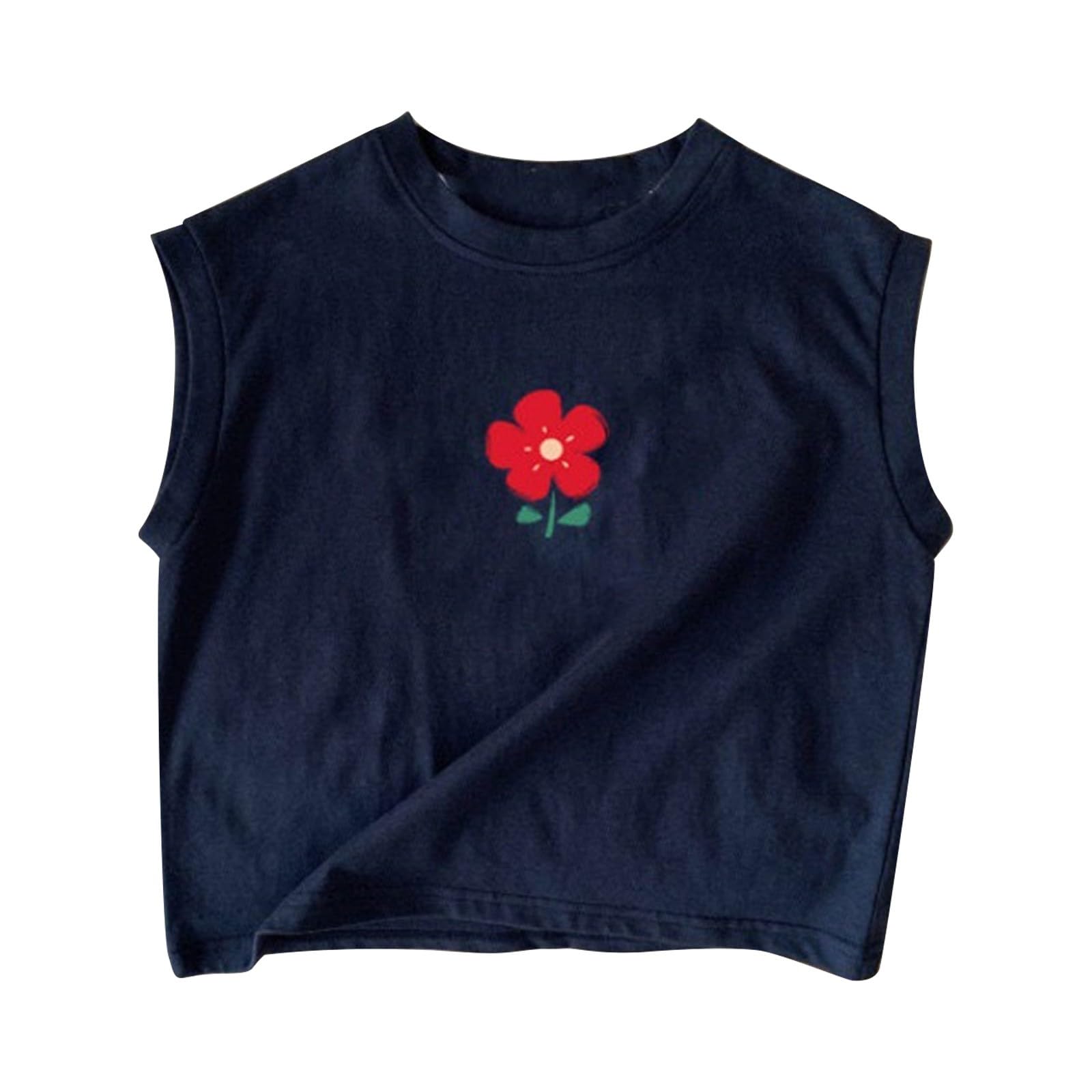 RNTOP Toddler Kids Girls Tank Tops Little Girls Clothes Flowers Print Sleeveless Tee Shirt Casual Summer Tees & Blouse Outfit Navy