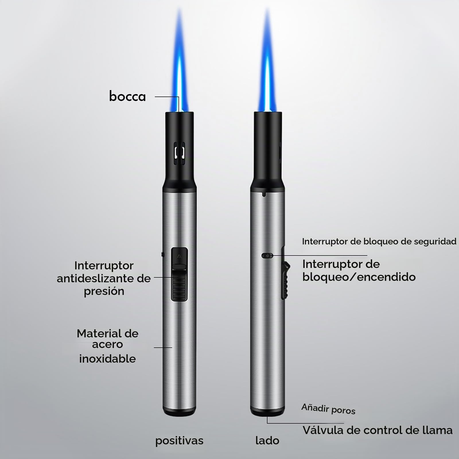 Juego de 3 encendedores de tormenta recargables de gas, longitud: 19 cm, resistente al viento, para velas, cocina, camping, barbacoa, chimenea, regalos para hombres, sin gas