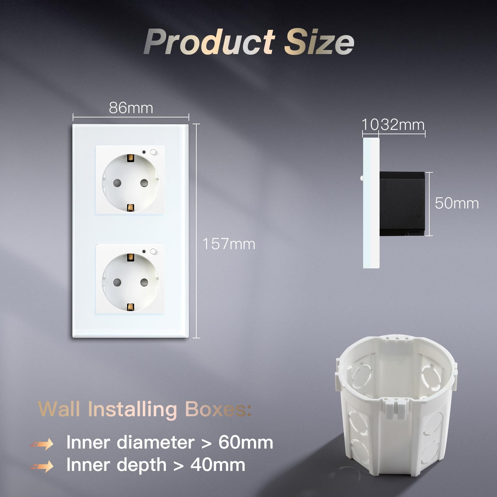 BSEED Enchufe Inteligente Con Cristal,WIFI Enchufes de pared Con Medidor de Energía,Control Remoto y Temporizador,Requiere Cable Neutro,2 Enchufe WiFi con Medición-2 pack,157mm Blanco