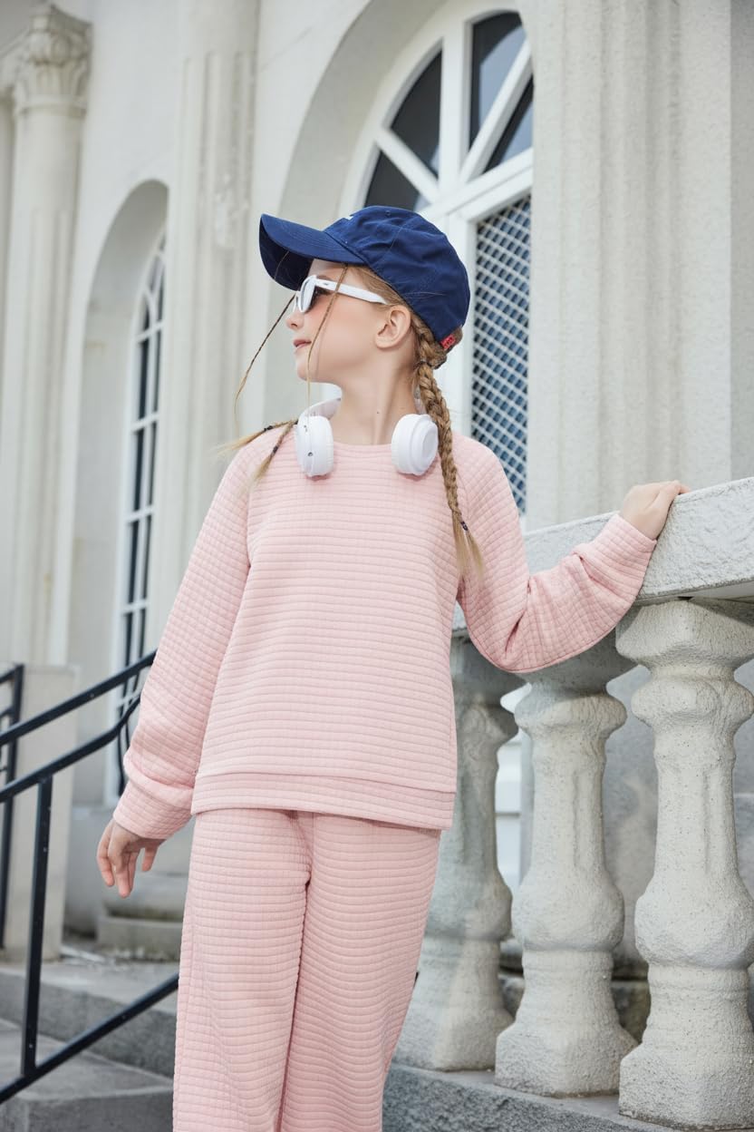 Arshiner Girls 2 Piece Tracksuit Set Long Sleeve Grid Pullover Top with Jogger Pants Kids Outfits for 5-14 Years - Image 6