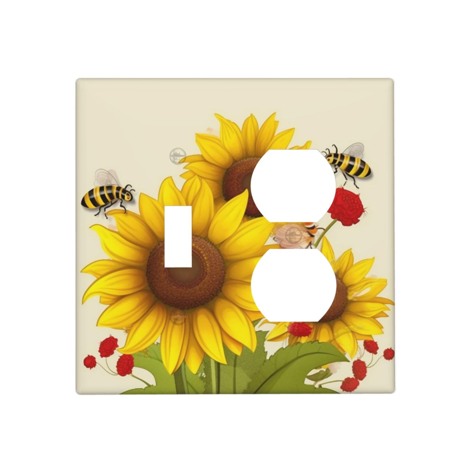 Decorator Wall Plate 2 Gang Light Switch Covers Bees Sunflowers Daisy Rose Flowers Wallplate Double Toggle Switch Plate Standard Size Electrical Outlet Covers Decorative Wall Switch Plate Cover