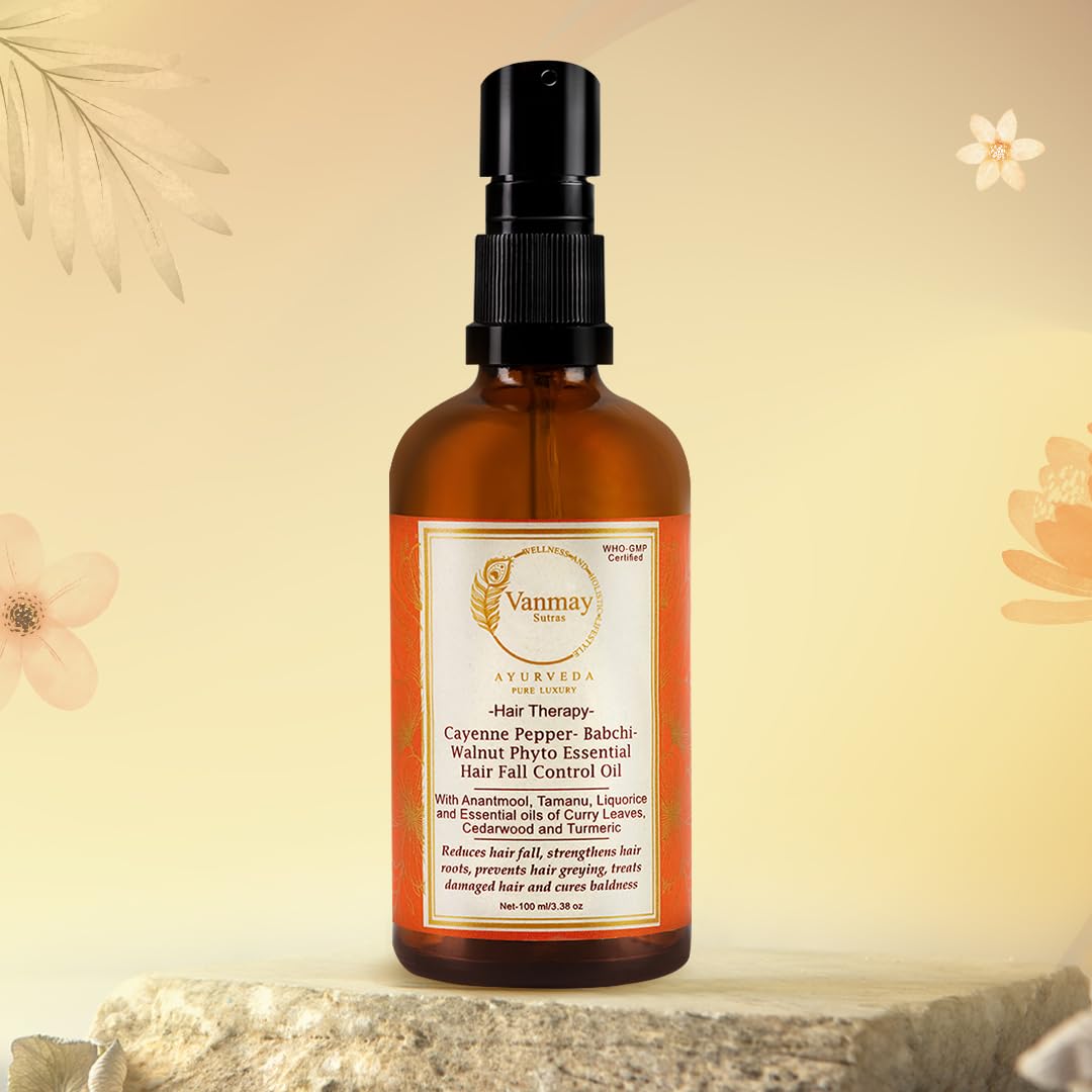 VANMAY SUTRAS Hair Fall Control Oil - 100ml | Cayenne Pepper, Babchi, & Walnut Oil | Nourishing & Scalp Stimulating | Lightweight & Non-Greasy | Ideal for All Hair Types