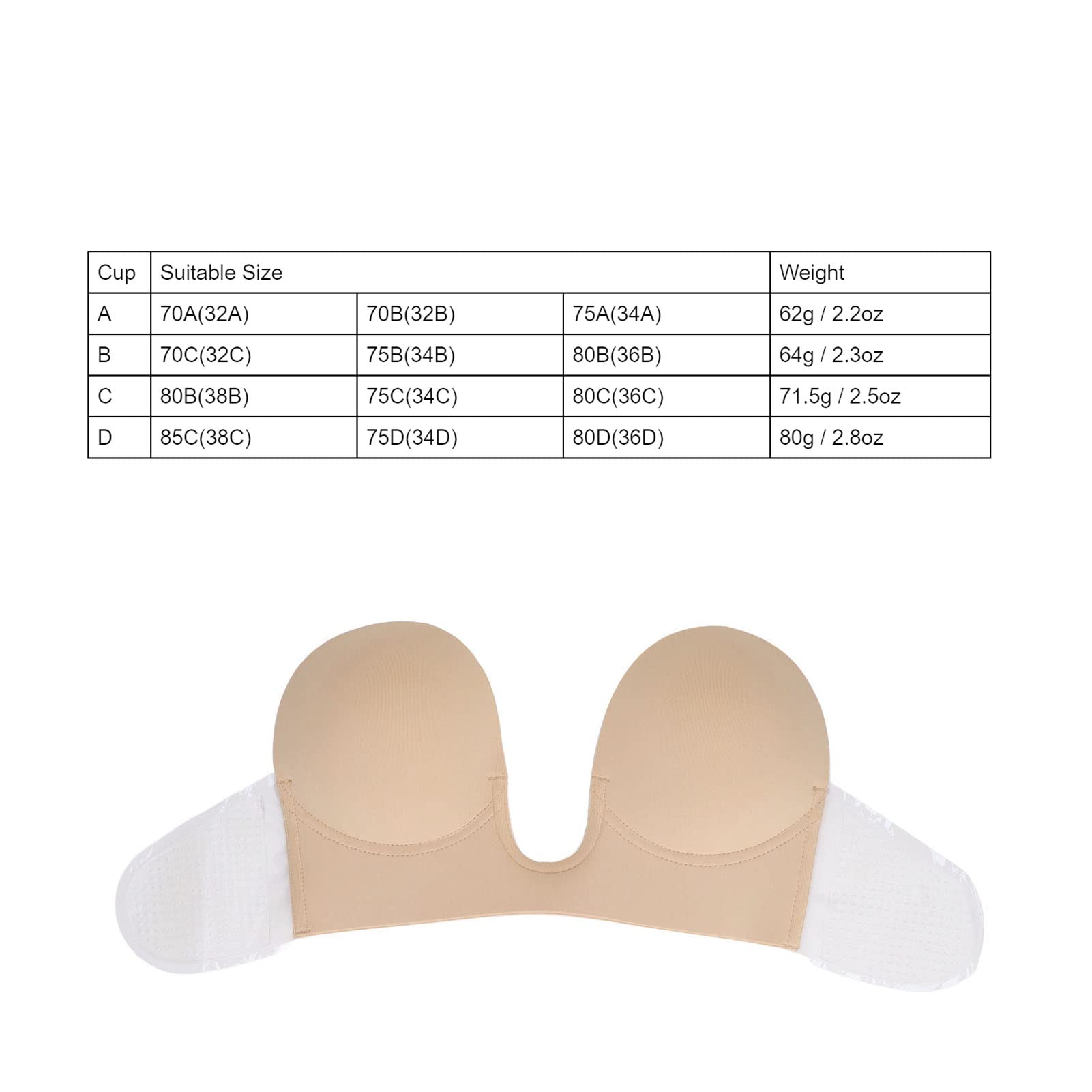 Reggiseno senza spalline di Chenglanhsjg U a forma per le donne, reggiseno adesivo in silicone profondo. (B)