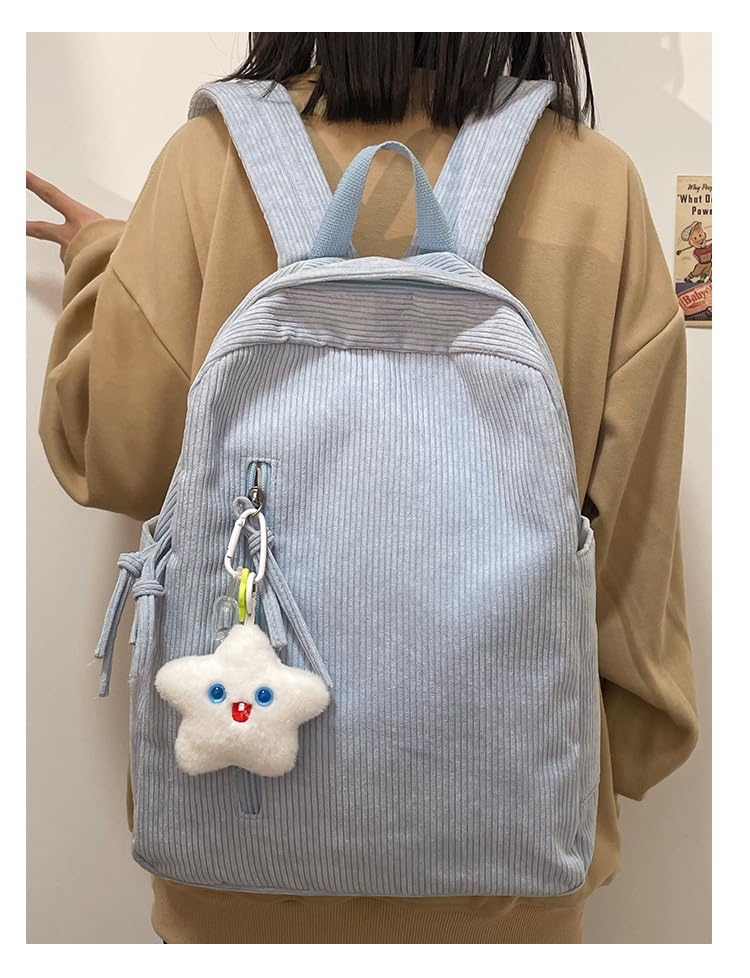 Trendy Corduroy Shoulder Bag Backpack, Cute Large Capacity Rucksack Y2k Daypack Streetwear Bookbag Work Travel Daily (Blue)4