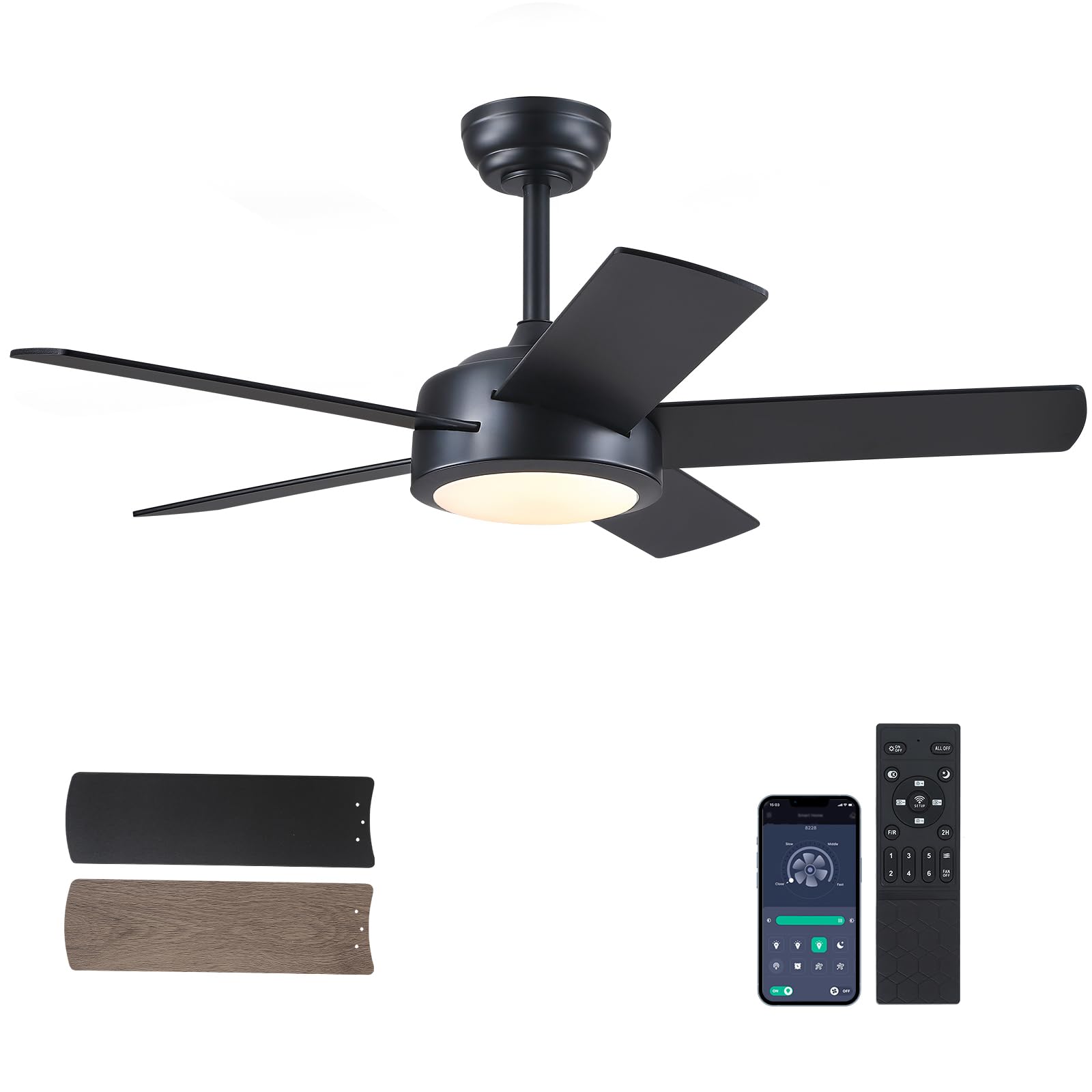CHESUR Black Ceiling Fans with Lights - 42