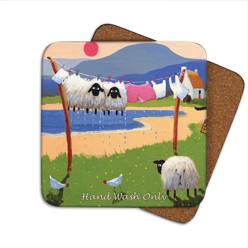 Thomas Joseph Multicolor Hand Wash Only Coaster By - Funny Sheep