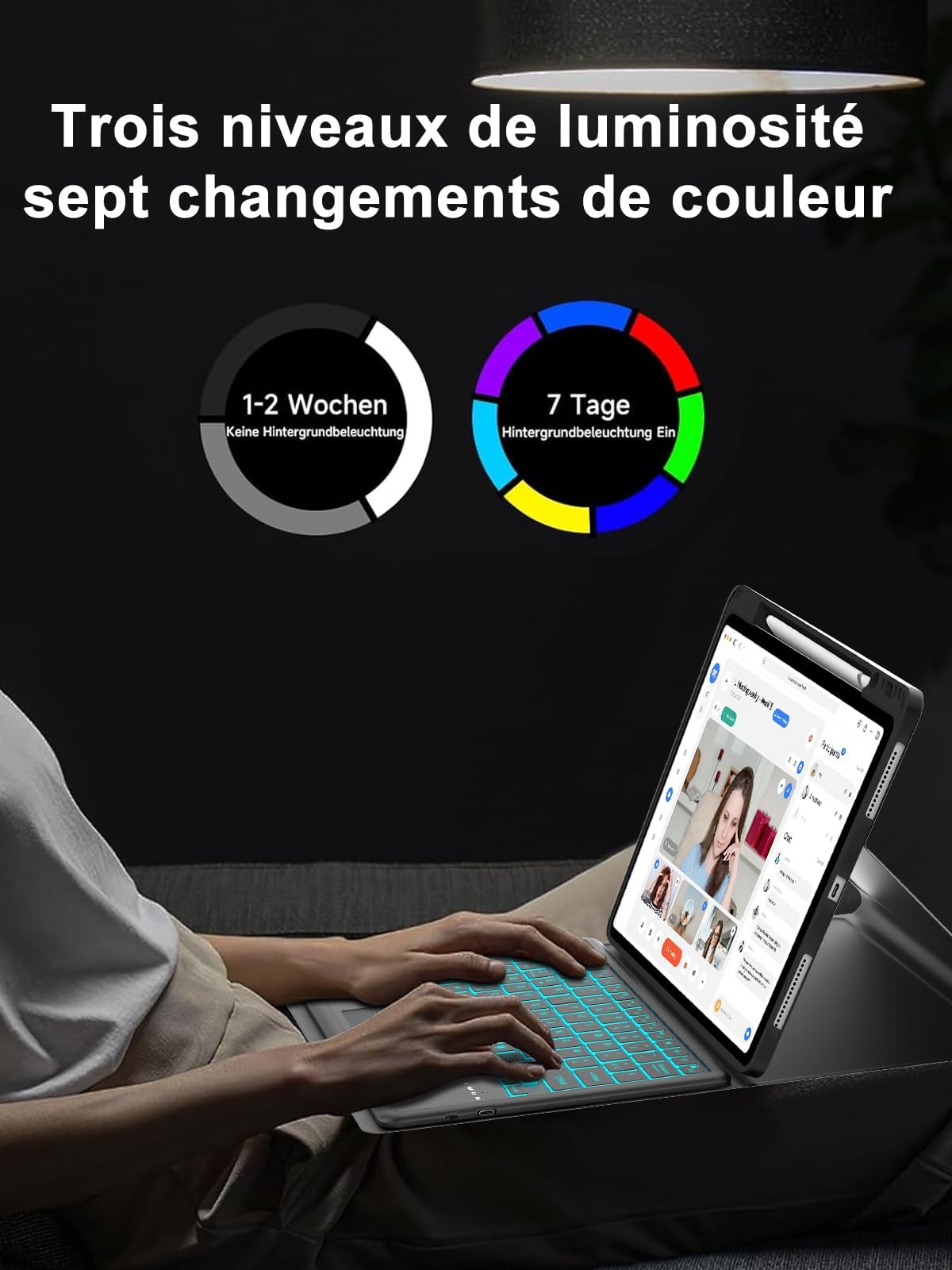 Etui na klawiaturę do iPada Air 13 2026/2025/2024 M4/M3/M2 z panelem dotykowym, francuska wymienna klawiatura bezprzewodowa Bluetooth do Apple 13-calowy iPad Air (niebieska obudowa + podświetlenie