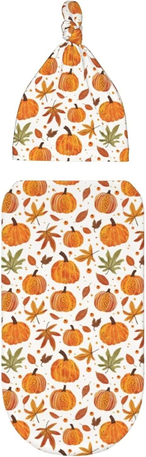 Fall Pumpkins Newborn Swaddle Blankets Hat Sets Soft Baby Receiving Blanket Swaddle Sack for Baby Shower Infant Boy Girl Gift - Image 9