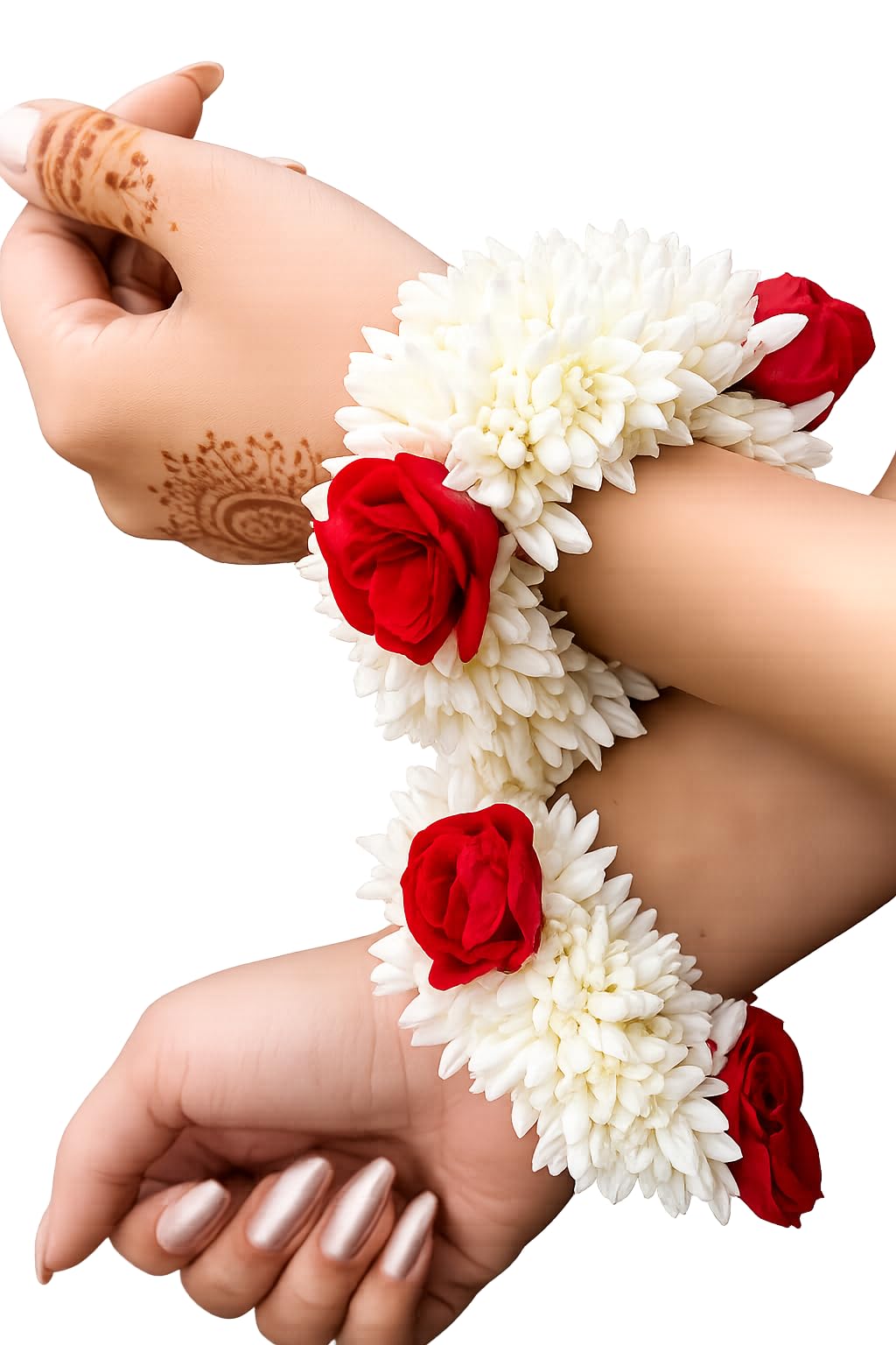 Flower Bracelet with White Mogra and Red Rose, Elastic Hand Gajra, Pack of 2-image-7