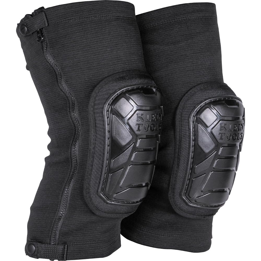 KLEIN TOOLS 60628 Tough-Flex Knee Sleeves for Work, Construction, Low-Profile Sleeve with Zipper, Gel-Like Foam, Black, S/M