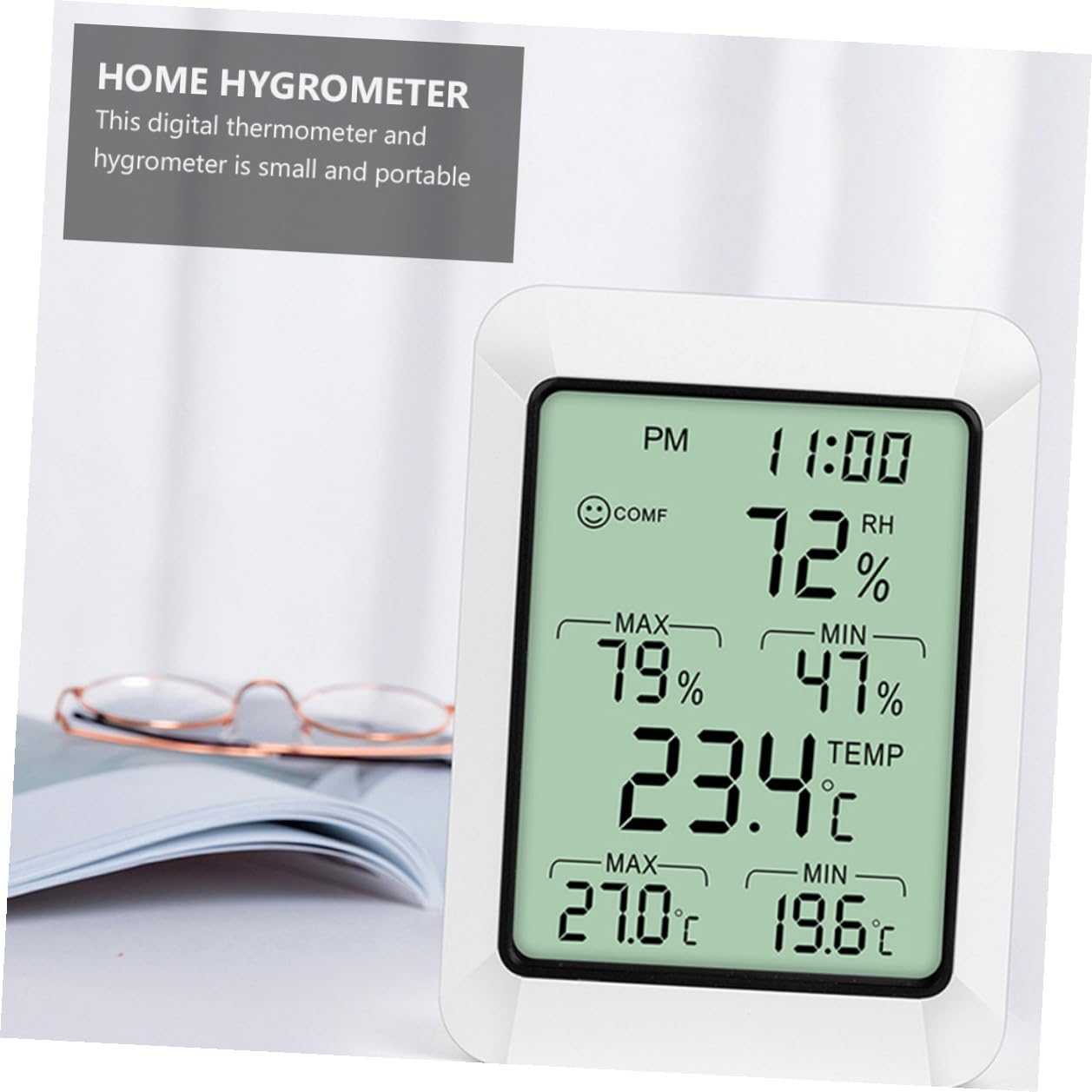 GANAZONO Termometro Igrometro Digitale da Interno Sensibile per Casa e Ufficio Monitor Temperatura e Umidità Preciso Design da Tavolo Parete Basso Consumo Energetico Senza Batteria Inclusa