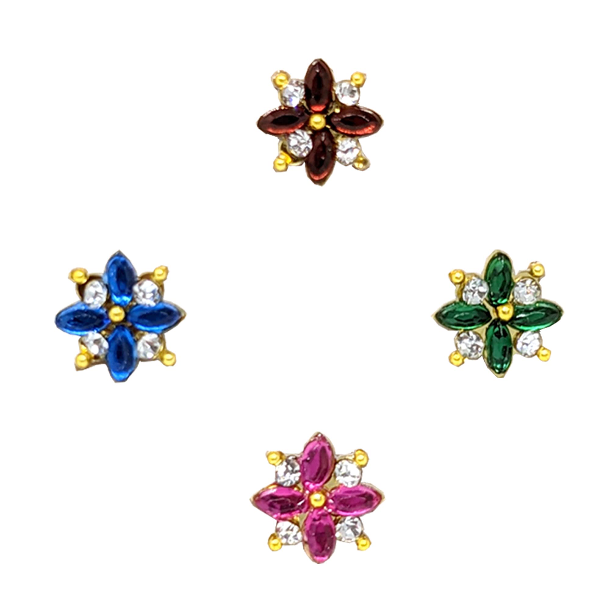 comet busters Beautiful Handcrafted Multicolor Floral Nose Studs Stick Ons Self Adhesive Fake Nose Studs (NS024)-picture-3