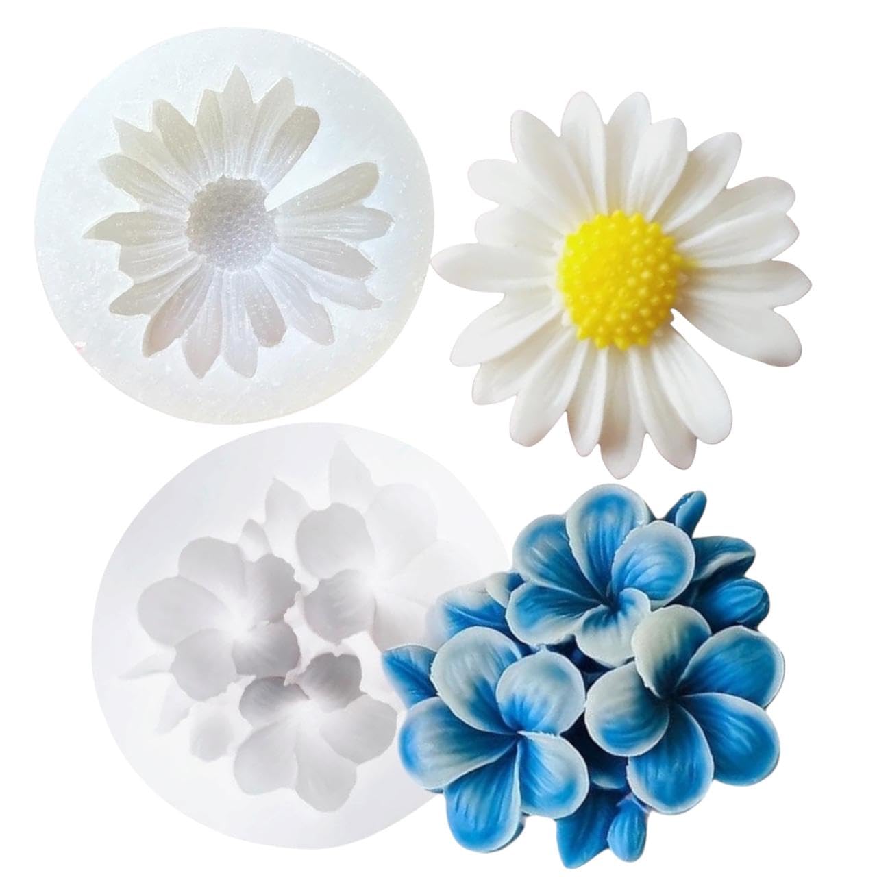 2 Pcs Plumeria and Daisy Flower Silicone Fondant Mold Candle Making Molds Chrysanthemum Mould Cake Decorating,Chocolate,Sugarcraft,Candy,Polymer Clay,Soap Crafting (14-58)-image-7