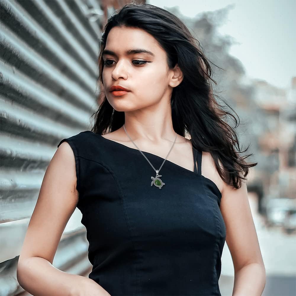 Turtle Necklace Genuine Jade Sea Turtle Necklace Sterling Silver Sea Turtles Pendant Gifts for Women (18+2") - Image 2